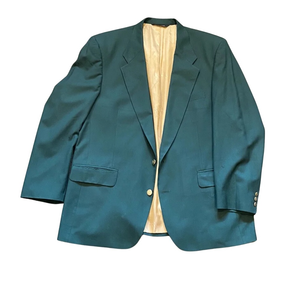 Vintage Burberrys’ Men’s Blazer – 100% Wool – Teal Green